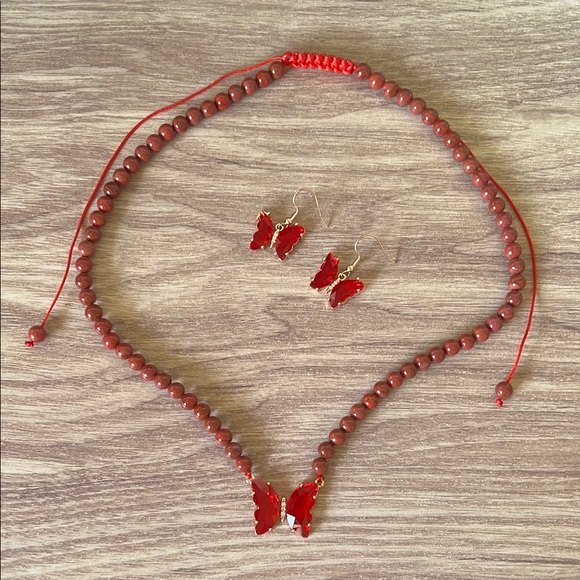 Red Jasper Butterfly Necklace & Earring Set